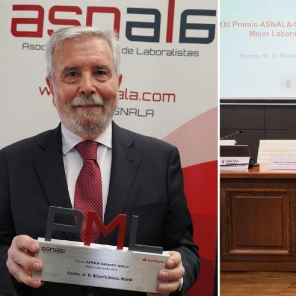 Ricardo Bodas Martín recibe el Premio ASNALA-Santander Justicia al Mejor Laboralista 2025